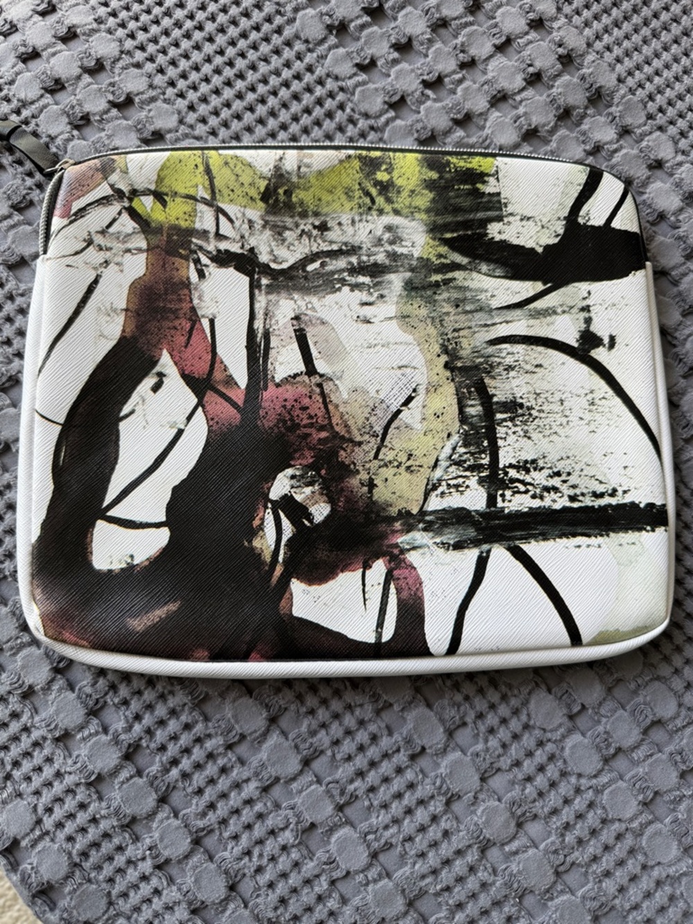 Proenza Schouler Abstract Paint-Splash Tablet Sleeve in White, Black & Olive